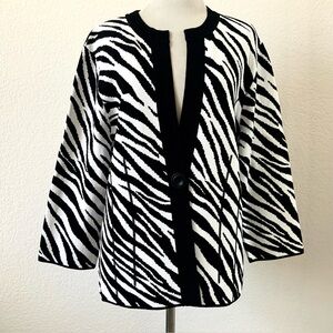 Jones New York Black and White Zebra Print Knit Jacket, Sz XL